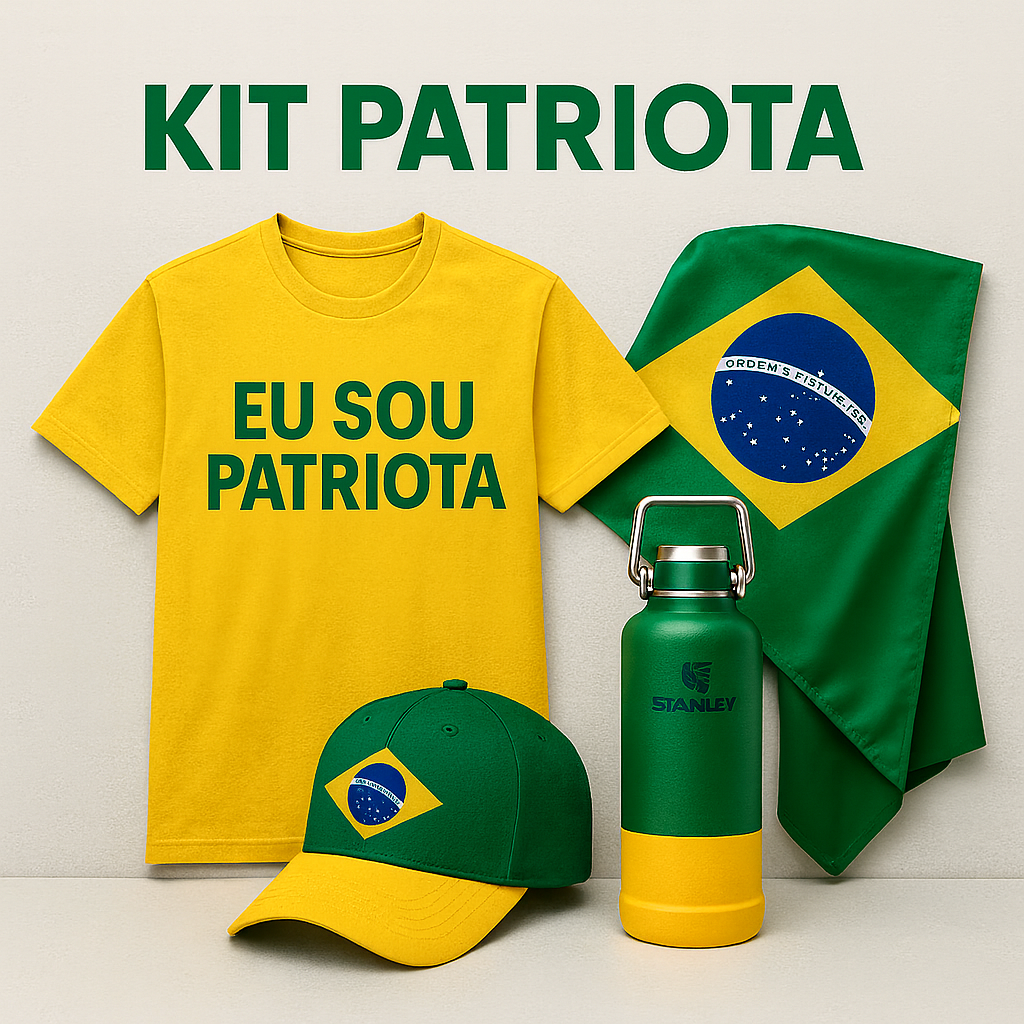 Kit Patriota - Camiseta, Boné, Garrafinha e Bandeira
